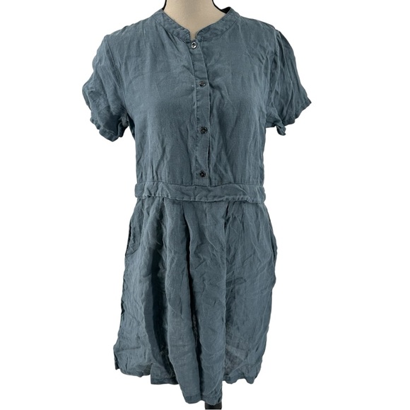 Wrap London Dresses & Skirts - Wrap London Linen Shirt Dress Button Knee Coastal Pockets Casual Blue Womens 10
